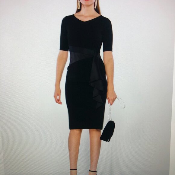 Black Dress with Cascading Satin Ruffle - Picture 4 of 6